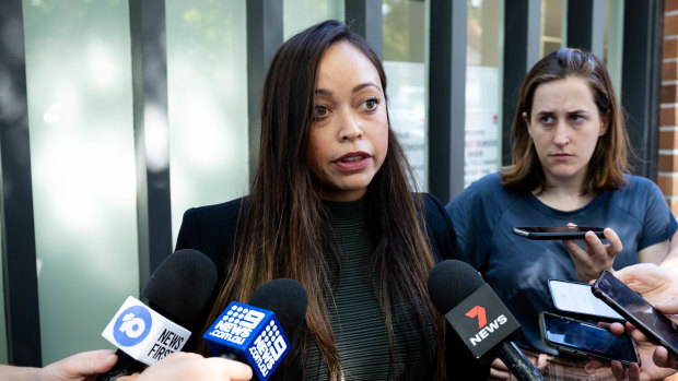 Andrew O’Keefe’s lawyer Claudette Chua addresses the media about his common assault charge outside Waverley Court on Thursday.