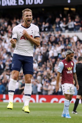 Business as usual: Tottenham's Harry Kane celebrates after scoring his side's third goal at the Tottenham Hotspur stadium.