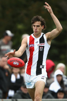 Crowning a solid pre-season: Saint Max King in action against the Pies.