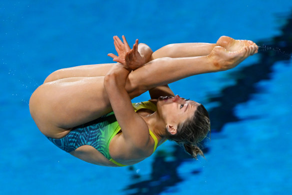 Brittany Mae O’Brien of Team Australia competes in the Women’s 1m Springboard Preliminary on day eight.