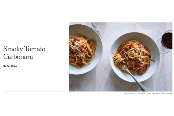 The New York Times added tomato to its carbonara recipe, sparking outrage. 