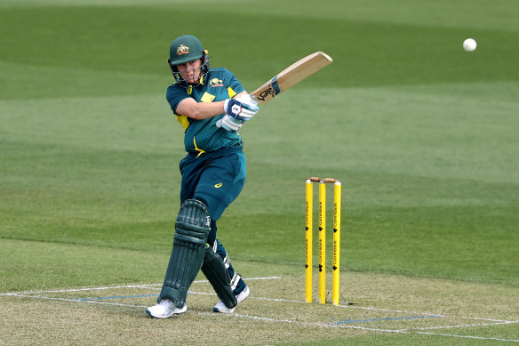 Alyssa Healy hits out for Australia against the West Indies in Sydney.