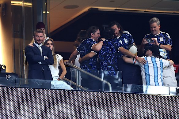 Salt in the wound: David Beckham and Victoria Beckham were seated next to Argentina fans, forced to digest England’s loss next to their vanquisher’s celebrations.