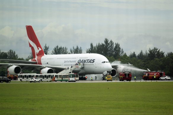 QF32 on the ground in Singapore. 