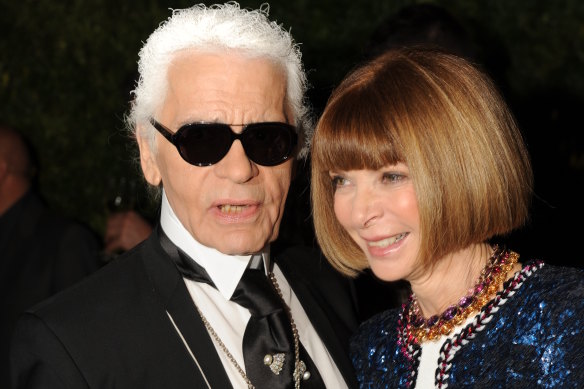 Karl Lagerfeld (L) and Anna Wintour attend the Museum of Modern Art’s fourth annual Film Benefit. in 2011.