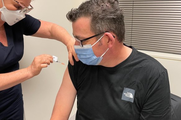 Premier Daniel Andrews released this photo showing himself getting vaccinated against COVID-19 on Wednesday.