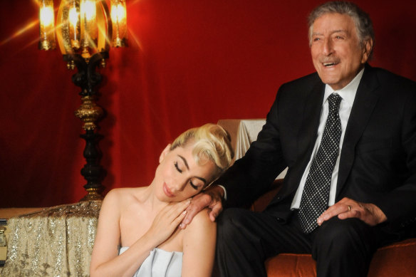 Lady Gaga worships at the shrine of one of her idols, Tony Bennett.