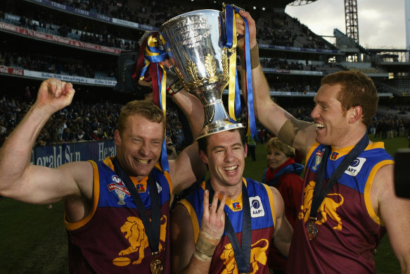 Fearsome Lions: Michael Voss, Craig McRae and Justin Leppitsch in 2003.
