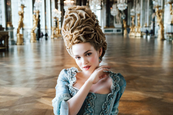 Emilia Schule as Marie Antoinette in a new historical drama that was partly filmed inside the palace of Versailles.