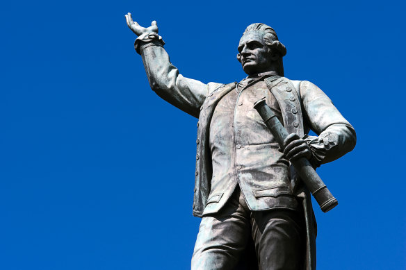 Captain James Cook’s statue, erected in 1879, still bears an inscription that reads "Discovered this territory 1770."