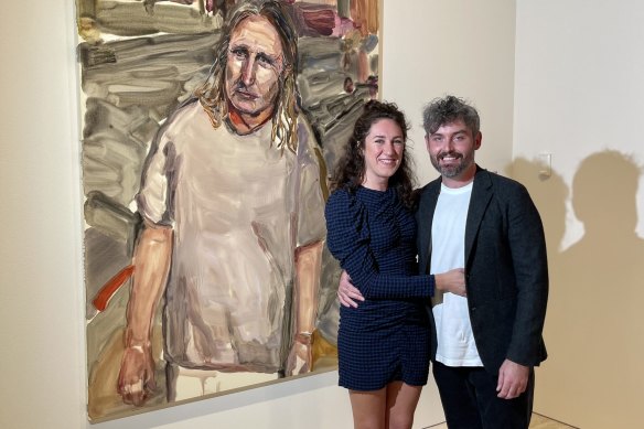 Jones and Blaine in front of her portrait of Tim Winton, which won the Art Gallery of NSW’s Archibald Prize last year.
