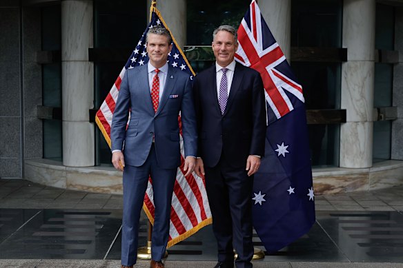 US Secretary of Defence Pete Hegseth and Deputy Prime Minister Richard Marles in Singapore on Friday.