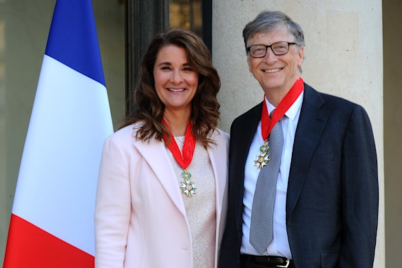 In Paris with Bill Gates in 2017 after they received one of France’s highest awards for their foundation’s work.