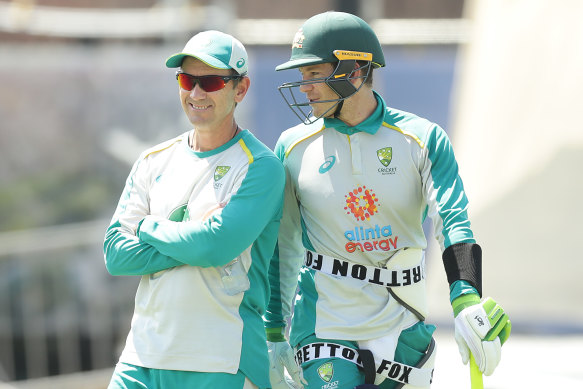 Justin Langer and Tim Paine at the SCG last year. 