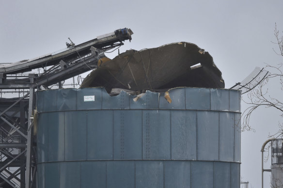 The top of a tank appeared to have exploded at the water recycling centre.