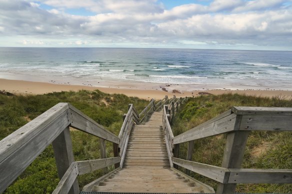 Forrest Caves beach on Thursday, the day after three people died in waters off the shore.