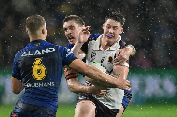 Josh Rogers in action for the Brisbane Broncos during his last NRL appearance against the Parramatta Eels.