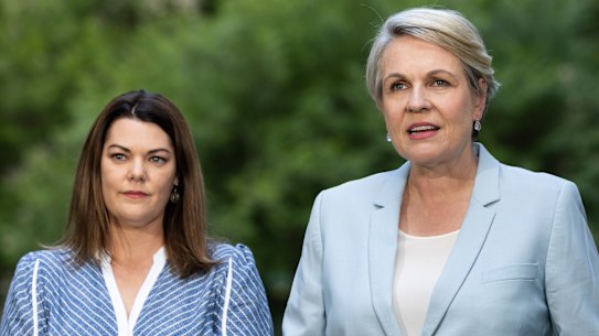 Environment and Water Minister Tanya Plibersek and Greens Senator Sarah Hanson-Young announcing their deal to reform the Murray Darling Basin Plan. 