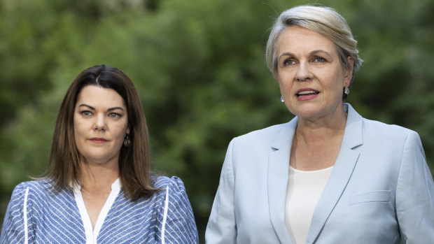 Environment and Water Minister Tanya Plibersek and Greens Senator Sarah Hanson-Young announcing their deal to reform the Murray Darling Basin Plan. 