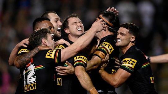 The Panthers celebrate.