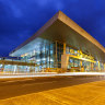 Bogota El Dorado Airport in Colombia; shining like gold in the sunset.