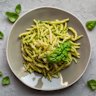 Trofie al pesto, a twisted pasta from the Liguria region.