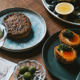 Scotch eggs, Welsh rarebit crumpets and cocktails.