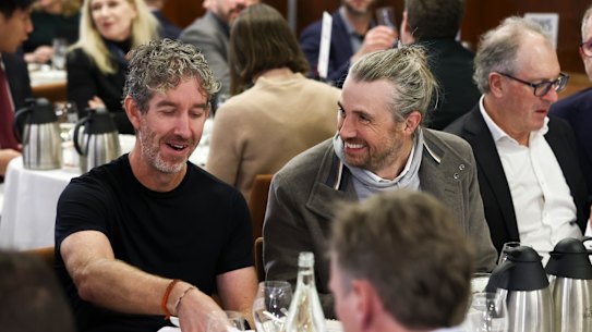 Atlassian co-founders Scott Farquhar and Mike Cannon Brookes at the National Press Club on Wednesday.