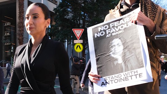 Antoinette Lattouf leaves the Federal Court in Sydney after her court win against the ABC on Wednesday.
