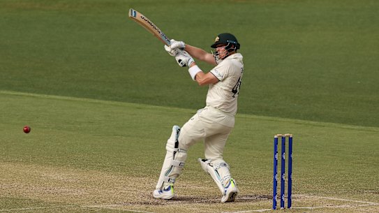 Steve Smith plays a shot during day three
