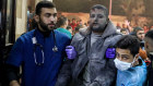 Palestinians injured in Israeli airstrikes arrive at Nasser Medical Hospital in Khan Yunis.