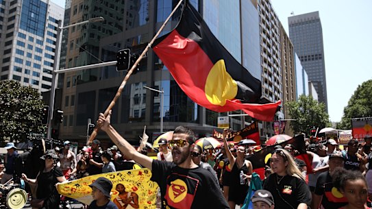 Taking to the streets:  Invasion Day Rally in Sydney on Saturday.