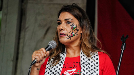 Senator Lidia Thorpe speaks during a pro-Palestine rally in Melbourne on Sunday.
