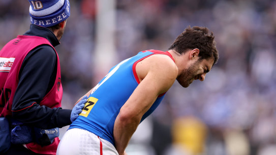 Christian Petracca suffered serious injuries to his ribs and spleen in the King’s Birthday clash against Collingwood.