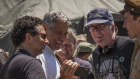 George Clooney (second from left) on the set of Catch 22