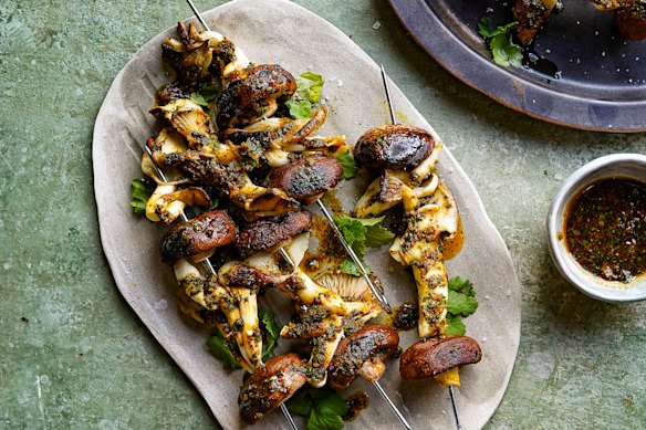 Chermoula mushroom skewers.