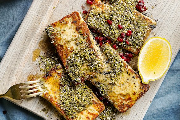 Squeaky slabs of barbecued halloumi.