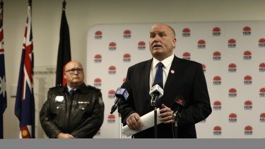NSW Police Minister David Elliott and COVID-19 Police Operations Commander Assistant Commissioner Scott Whyte on Saturday.
