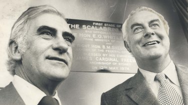 Mr Whitlam and the Leader of the Opposition, Mr Snedden on the election trail.
