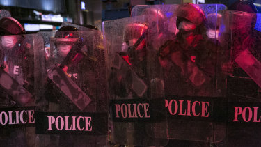 Riot police face off against pro-democracy protesters during an anti-government rally in Bangkok, Thailand, last week.