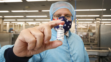 Prime Minister Scott Morrison visits the CSL vaccine manufacturing facility on Friday. 