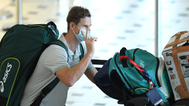 Steve Smith arrives in Brisbane following the recent T20 World Cup. 