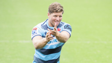 Damien Fitzpatrick goes about his business at Waratahs training. 