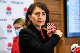 NSW Premier Gladys Berejiklian preparing to address the media at todayâ€™s COVID-19 press conference.