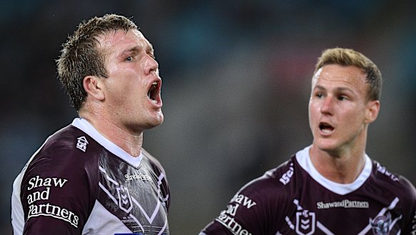 Jake Trbojevic (left) reacts to being sin-binned in last night's loss to South Sydney.