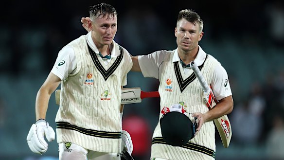 Australia's winning combination Marnus Labuschagne, left, and David Warner.