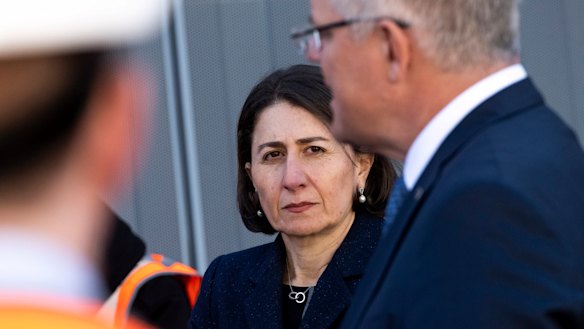 NSW Premier Gladys Berejiklian and Prime Minister Scott Morrison in Sydney on Monday.