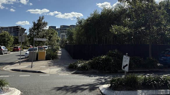 The corner of Queens Way and Bedivere Street, Yeerongpilly, where developers have proposed a 25-storey tower that would dwarf the Tennyson Reach towers (pictured in rear).