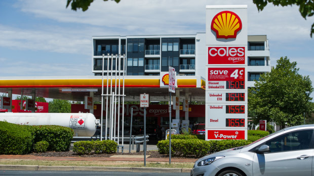 Unleaded fuel cost 155.9 cents per litre at the Shell petrol station in Dickson on Friday.