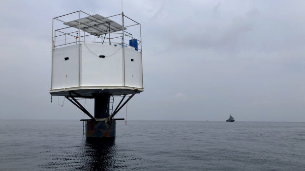 A floating home lived in by an American man and his Thai partner in the Andaman Sea, off Phuket island, Thailand. 